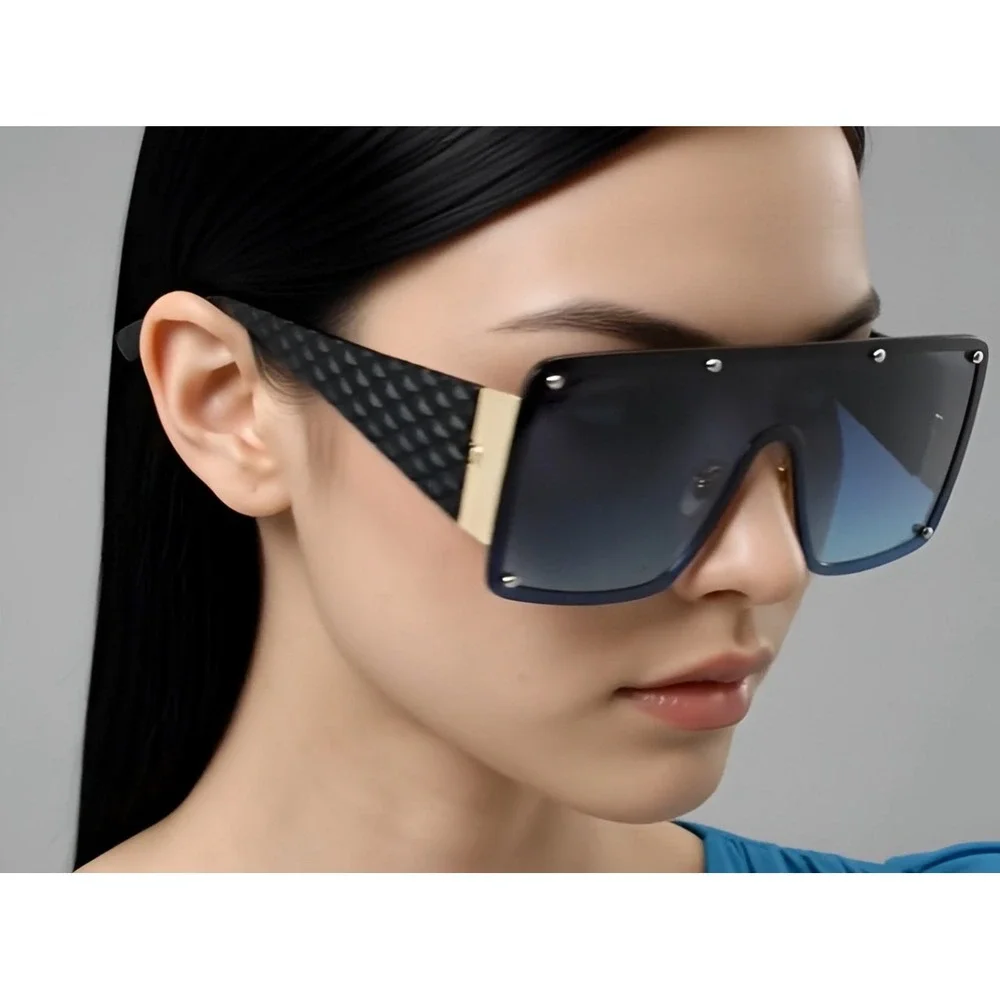 Oversized Shield Sunglasses Rivets Accents Fashion Trendy Sun Glasses Women 2026